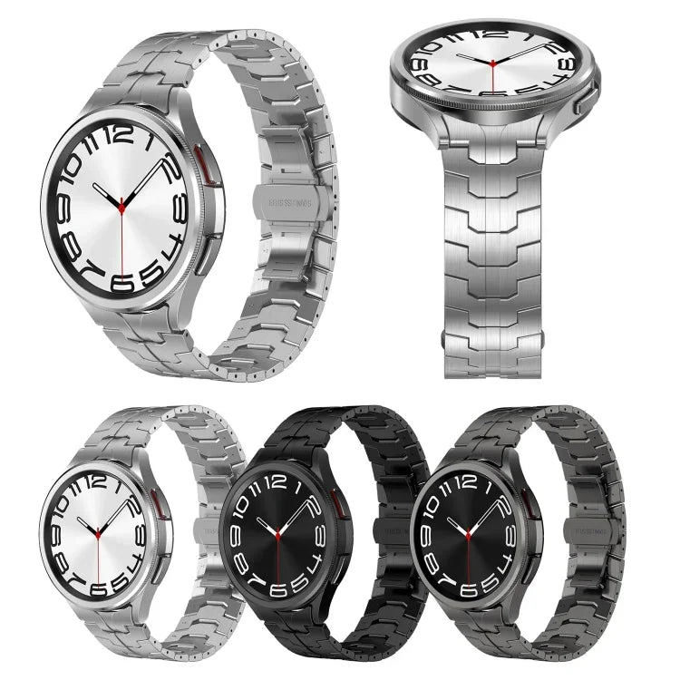 Lron Man Curved Connection Stainless Steel Watch Band, For Samsung Galaxy Watch6 Classic 43 / 47mm, For Samsung Galaxy Watch 6 40 / 44mm, For Samsung Galaxy Watch 5 40 / 44mm, For Samsung Galaxy Watch 5 Pro, For Samsung Galaxy Watch 4 40 / 44mm        ...