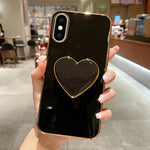 Electroplating Love Heart Holder TPU Phone Case, For iPhone 12 Pro, For iPhone 12 mini, For iPhone 11 Pro Max, For iPhone 11, For iPhone 11 Pro, For iPhone X / XS, For iPhone XR, For iPhone XS Max