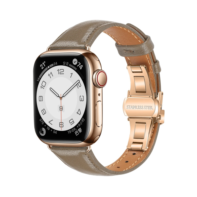 Plain Leather Butterfly Buckle Watch Band, For Apple Watch Series 6 40mm, For Apple Watch Series 6 44mm, For Apple Watch Series 5 44mm, For Apple Watch Series 5 40mm