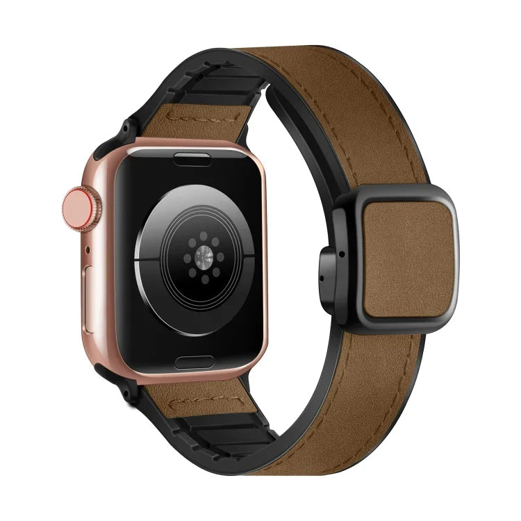 Fold Magnetic Square Buckle PU Silicone Watch Band, For Apple Watch Series 4 44mm, For Apple Watch Series 4 40mm, For Apple Watch Series 3 38mm, For Apple Watch Series 3 42mm