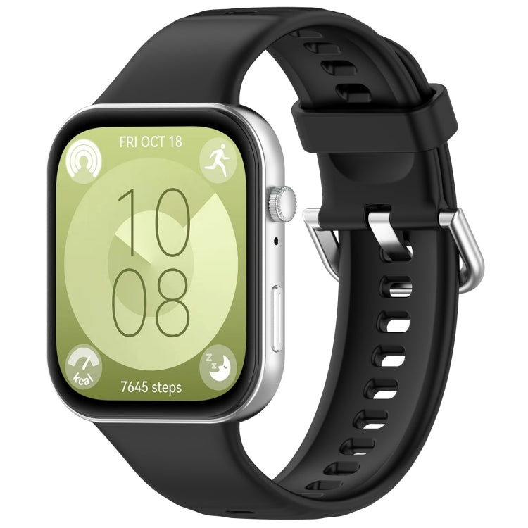 Silver Buckle Silicone Sports Watch Band, For Huawei Watch Fit4 / Fit4 Pro / Fit3