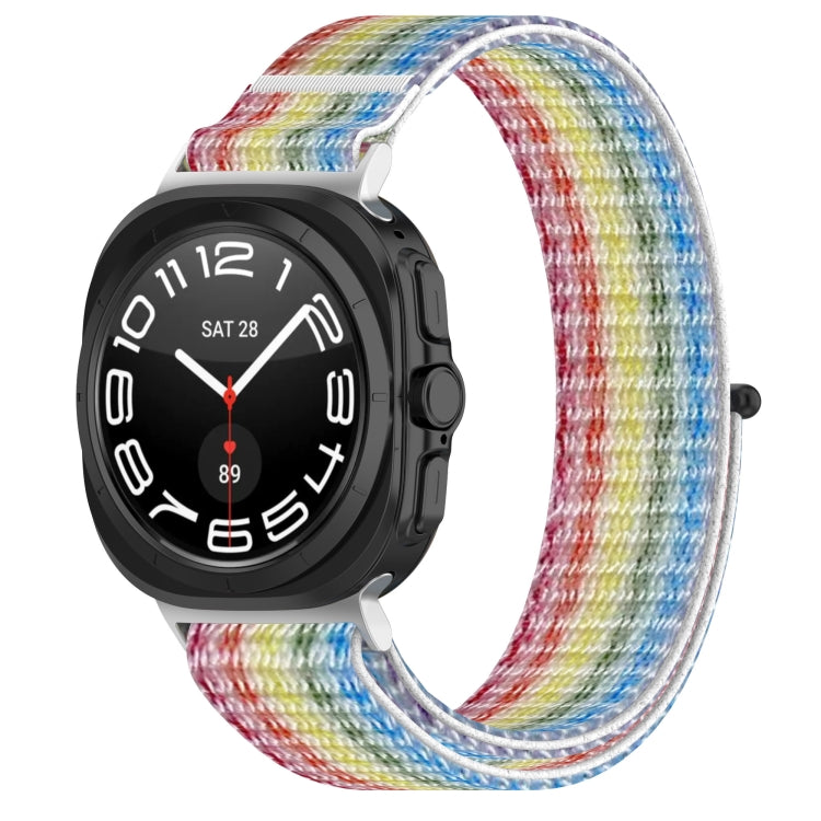 For Samsung Galaxy Watch Ultra 47mm Loop Nylon Hook and Loop Fastener Watch Band, Black, Blue Ocean, Rainbow, Seashell Color, Sea Blue, Gray Blue, Khaki Yellow, Dark Blue, Lime