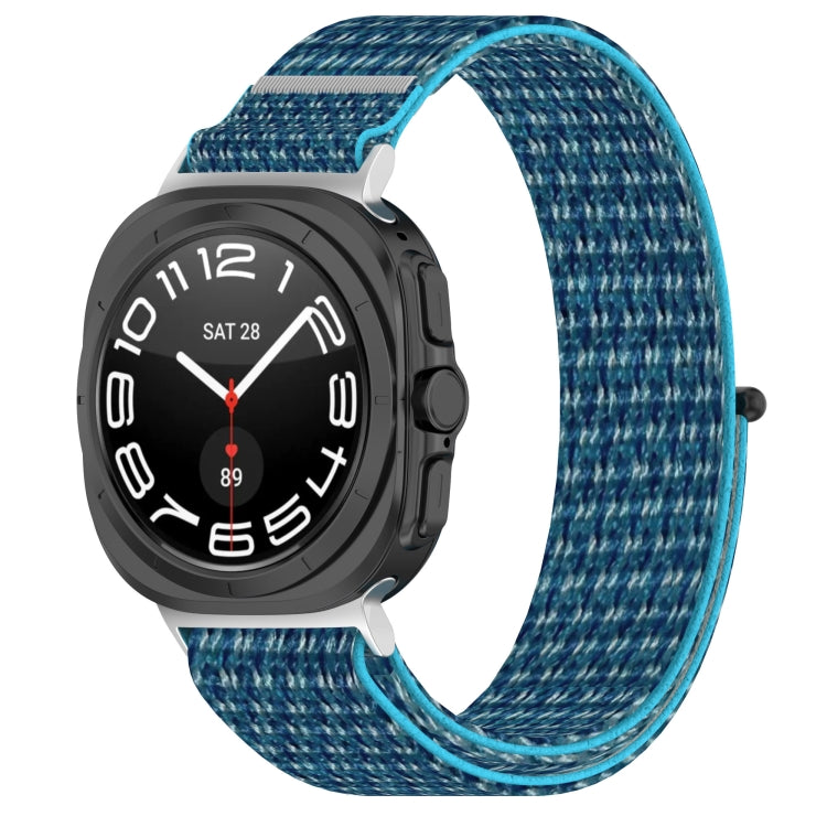 For Samsung Galaxy Watch Ultra 47mm Loop Nylon Hook and Loop Fastener Watch Band, Black, Blue Ocean, Rainbow, Seashell Color, Sea Blue, Gray Blue, Khaki Yellow, Dark Blue, Lime