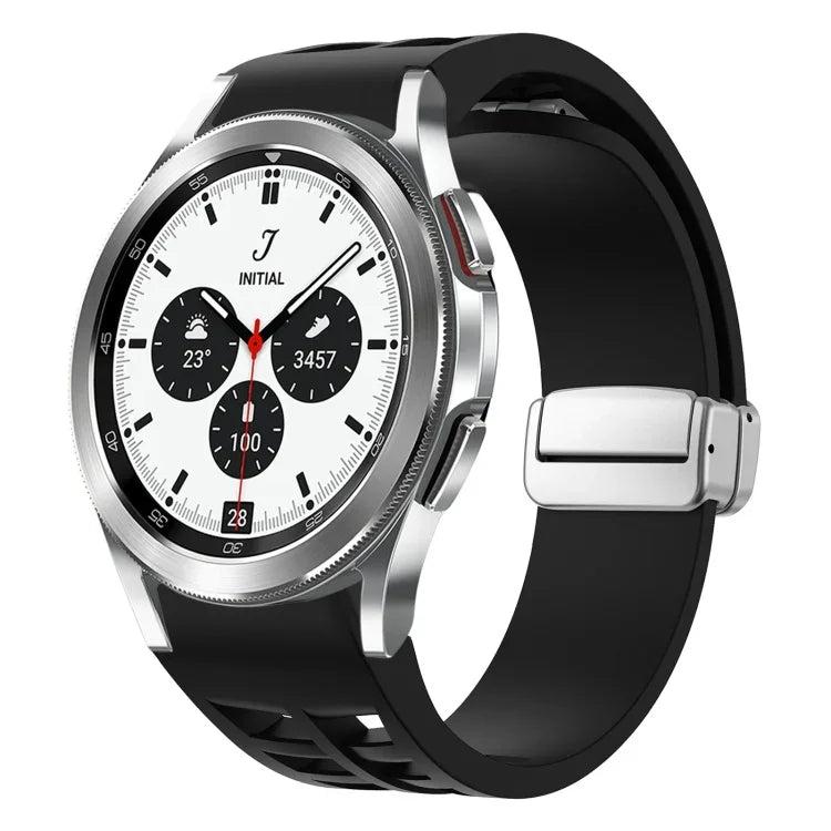 Richard Magnetic Folding Silver Buckle Silicone Watch Band, For Samsung Galaxy Watch 4 Classic 42 / 46mm