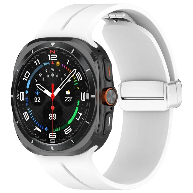 For Samsung Galaxy Watch Ultra 47mm / Ultra 2025 Groove Magnetic Folding Silver Buckle Silicone Watch Band