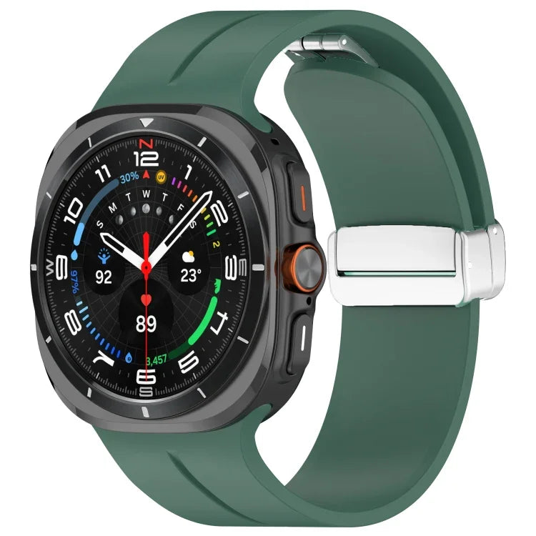 For Samsung Galaxy Watch Ultra 47mm / Ultra 2025 Groove Magnetic Folding Silver Buckle Silicone Watch Band