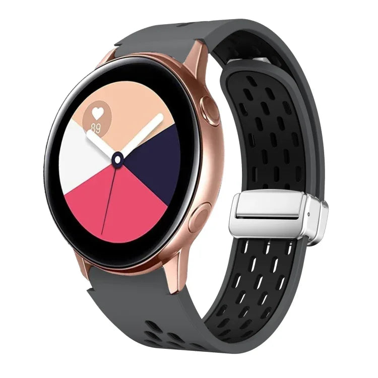 Two Color Magnetic Folding Silver Buckle Silicone Watch Band, For Samsung Galaxy Watch 3 41mm, For Samsung Galaxy Watch Active, For Samsung Galaxy Watch 42mm, For Samsung Gear S2 Classic