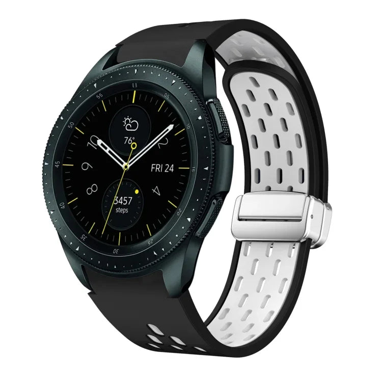 Two Color Magnetic Folding Silver Buckle Silicone Watch Band, For Samsung Galaxy Watch 3 41mm, For Samsung Galaxy Watch Active, For Samsung Galaxy Watch 42mm, For Samsung Gear S2 Classic