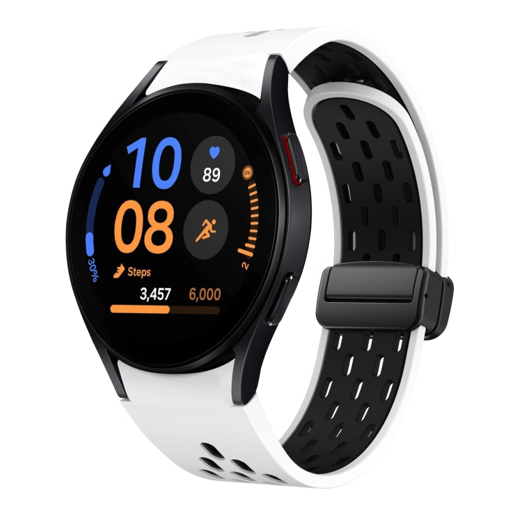 Two Color Magnetic Folding Black Buckle Silicone Watch Band, For Samsung Galaxy Watch FE 40mm, For Samsung Galaxy Watch 5 Pro 45mm, For Samsung Galaxy Gear Sport, For Samsung Galaxy Watch Active 2