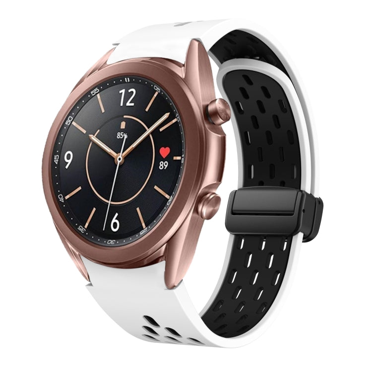 Two Color Magnetic Folding Black Buckle Silicone Watch Band, For Samsung Galaxy Watch 3 41mm, For Samsung Galaxy Watch Active, For Samsung Galaxy Watch 42mm, For Samsung Gear S2 Classic