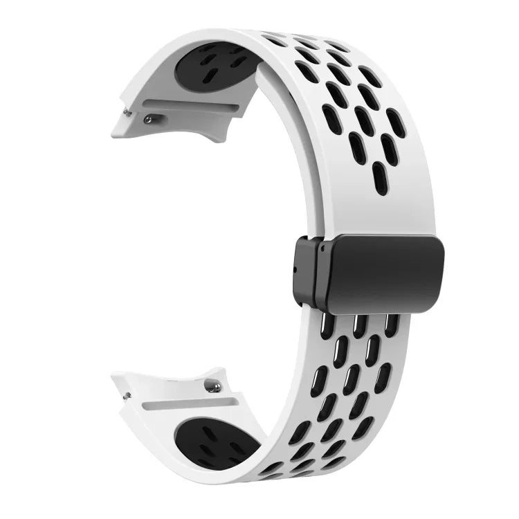 Two Color Magnetic Folding Black Buckle Silicone Watch Band, For Samsung Galaxy Watch 7 40 / 44mm, For Samsung Galaxy Watch 5 40 / 44mm, For Samsung Galaxy Watch 4 40 / 44mm, For Samsung Galaxy Watch 4 Classic 42 / 46mm