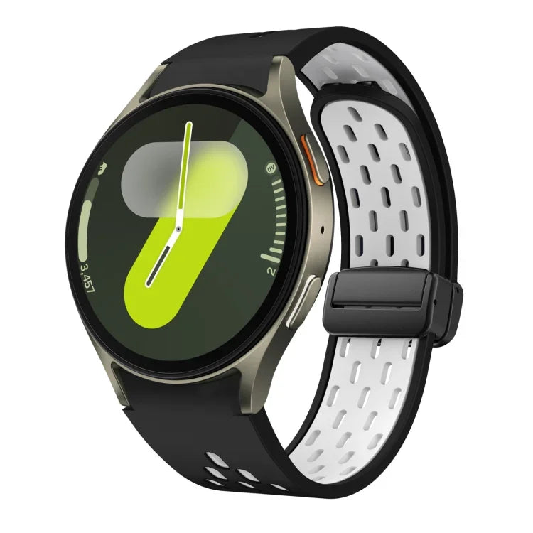 Two Color Magnetic Folding Black Buckle Silicone Watch Band, For Samsung Galaxy Watch 7 40 / 44mm, For Samsung Galaxy Watch 5 40 / 44mm, For Samsung Galaxy Watch 4 40 / 44mm, For Samsung Galaxy Watch 4 Classic 42 / 46mm
