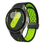 Two Color Magnetic Folding Black Buckle Silicone Watch Band, For Samsung Galaxy Watch 7 40 / 44mm, For Samsung Galaxy Watch 5 40 / 44mm, For Samsung Galaxy Watch 4 40 / 44mm, For Samsung Galaxy Watch 4 Classic 42 / 46mm