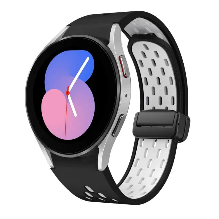 Two Color Magnetic Folding Black Buckle Silicone Watch Band, For Samsung Galaxy Watch 7 40 / 44mm, For Samsung Galaxy Watch 5 40 / 44mm, For Samsung Galaxy Watch 4 40 / 44mm, For Samsung Galaxy Watch 4 Classic 42 / 46mm