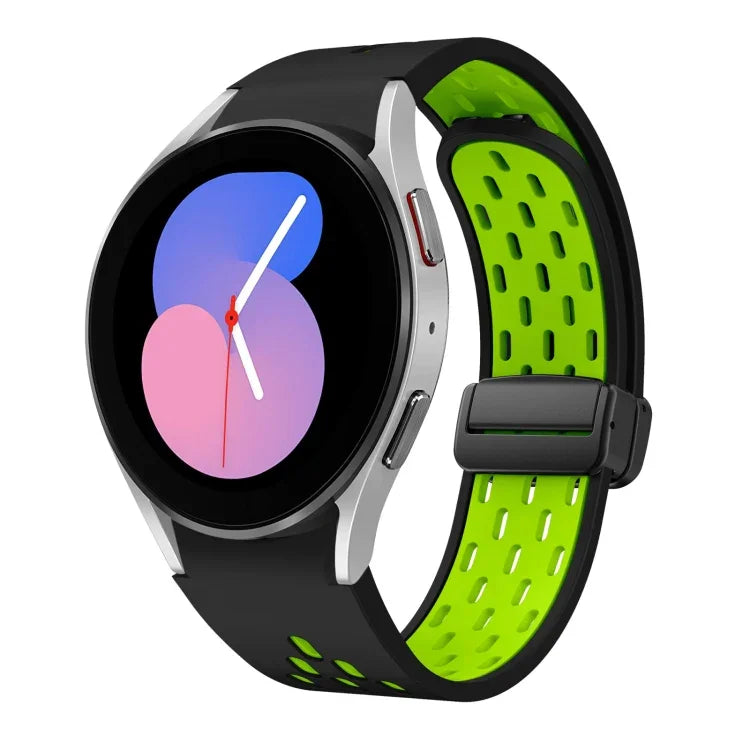 Two Color Magnetic Folding Black Buckle Silicone Watch Band, For Samsung Galaxy Watch 7 40 / 44mm, For Samsung Galaxy Watch 5 40 / 44mm, For Samsung Galaxy Watch 4 40 / 44mm, For Samsung Galaxy Watch 4 Classic 42 / 46mm