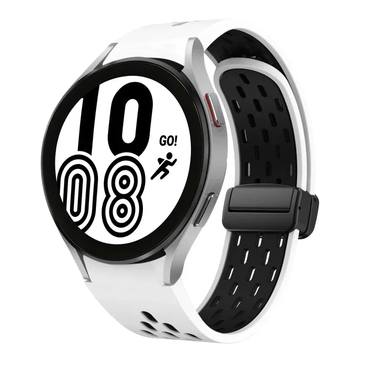 Two Color Magnetic Folding Black Buckle Silicone Watch Band, For Samsung Galaxy Watch 7 40 / 44mm, For Samsung Galaxy Watch 5 40 / 44mm, For Samsung Galaxy Watch 4 40 / 44mm, For Samsung Galaxy Watch 4 Classic 42 / 46mm