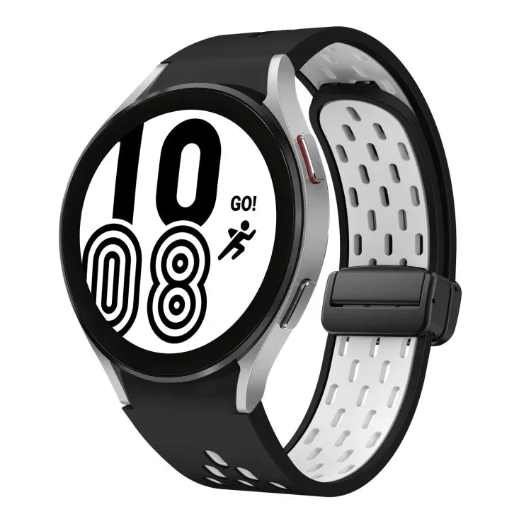 Two Color Magnetic Folding Black Buckle Silicone Watch Band, For Samsung Galaxy Watch 7 40 / 44mm, For Samsung Galaxy Watch 5 40 / 44mm, For Samsung Galaxy Watch 4 40 / 44mm, For Samsung Galaxy Watch 4 Classic 42 / 46mm