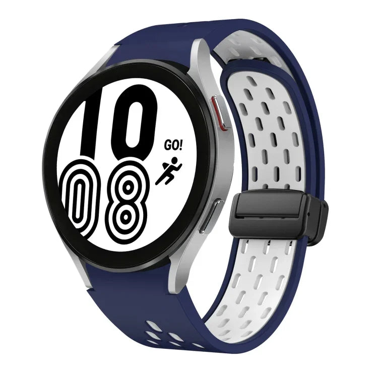 Two Color Magnetic Folding Black Buckle Silicone Watch Band, For Samsung Galaxy Watch 7 40 / 44mm, For Samsung Galaxy Watch 5 40 / 44mm, For Samsung Galaxy Watch 4 40 / 44mm, For Samsung Galaxy Watch 4 Classic 42 / 46mm