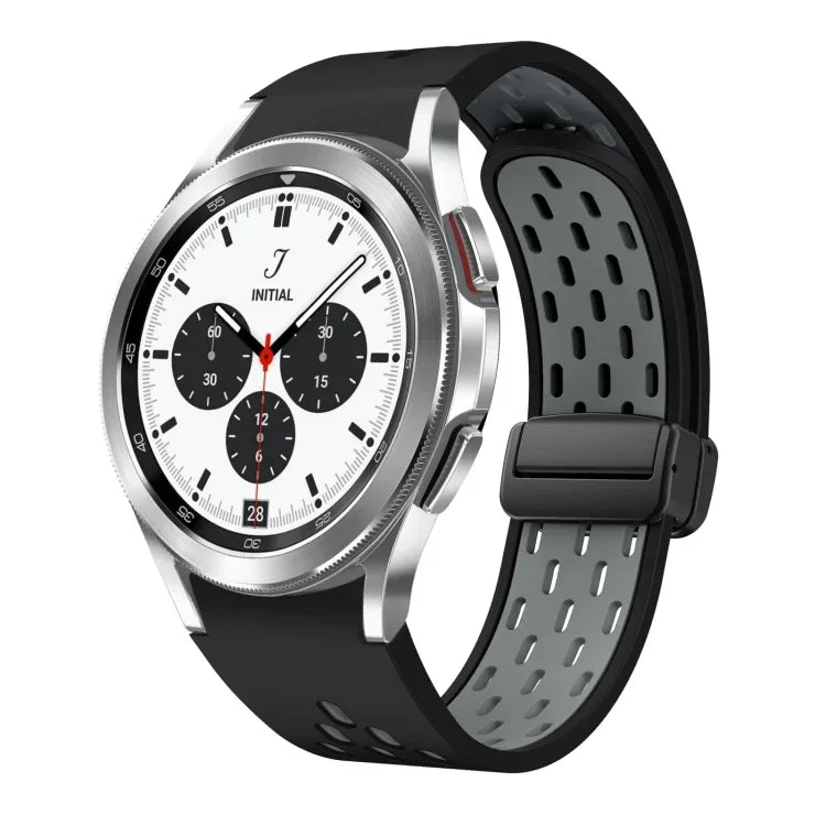 Two Color Magnetic Folding Black Buckle Silicone Watch Band, For Samsung Galaxy Watch 7 40 / 44mm, For Samsung Galaxy Watch 5 40 / 44mm, For Samsung Galaxy Watch 4 40 / 44mm, For Samsung Galaxy Watch 4 Classic 42 / 46mm