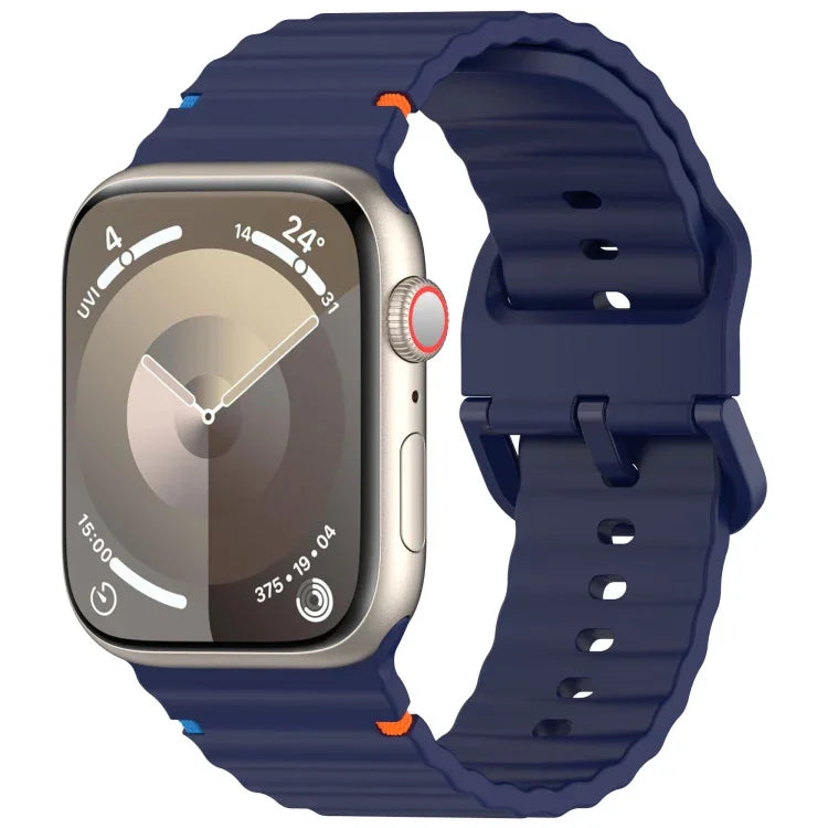 Wavy Grain Stitched Silicone Watch Band, For Apple Watch SE 2023 44mm, For Apple Watch SE 2023 40mm, For Apple Watch Ultra 2 49mm, For Apple Watch Series 9 45mm