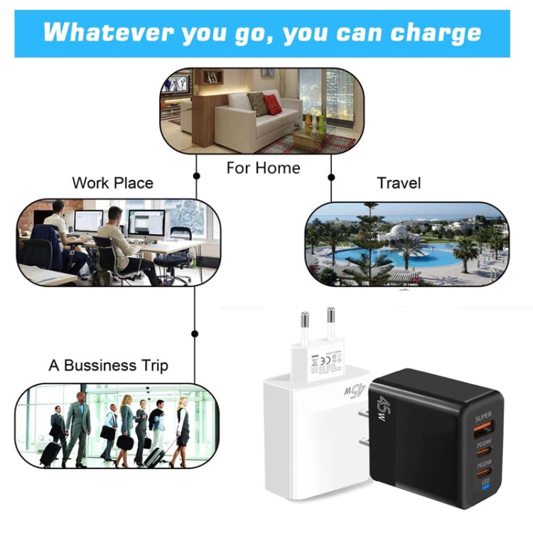 45W PD3.0 / PPS Type-C + QC3.0 USB Fully Compatible Protocol Charger, EU Plug, PD3.0 / PPS Type-C + QC3.0 USB(EU Plug)
