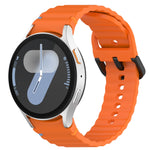Wavy Grain Stitched Black Buckle Silicone Watch Band, For Samsung Galaxy Watch FE 40mm, For Samsung Galaxy Watch 7 40 / 44mm, For Samsung Galaxy Watch 6 Classic 43 / 47mm, For Samsung Galaxy Watch 6 40 / 44mm