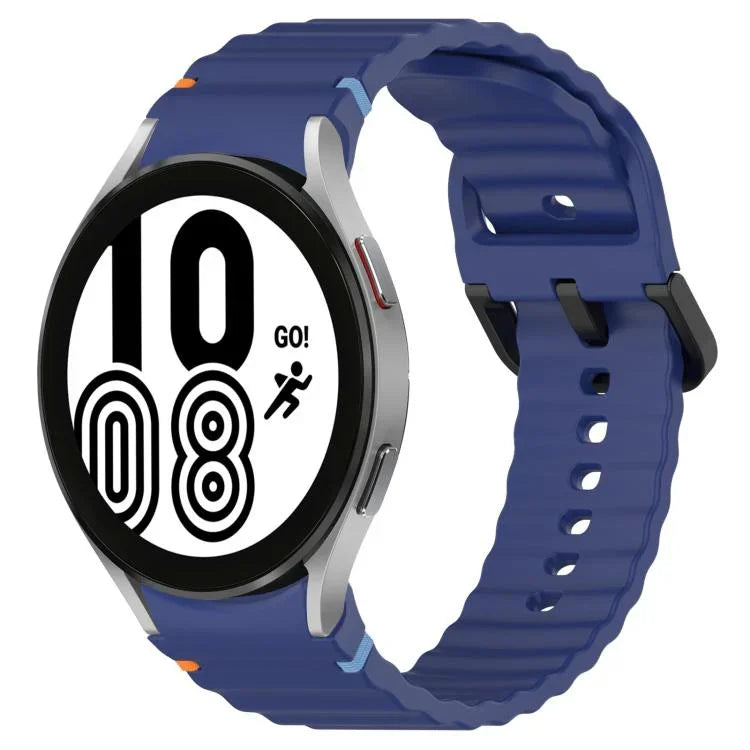 Wavy Grain Stitched Black Buckle Silicone Watch Band, For Samsung Galaxy Watch 5 40 / 44mm, For Samsung Galaxy Watch 5 Pro, For Samsung Galaxy Watch 4 40 / 44mm, For Samsung Galaxy Watch 4 Classic 42 / 46mm