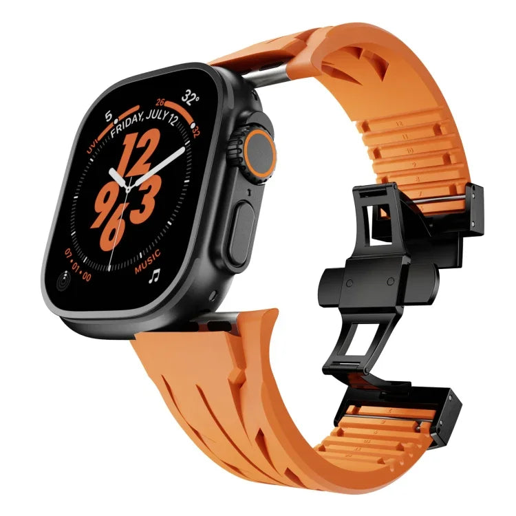 Tailor Stainless Steel Black Butterfly Buckle Silicone Watch Band, For Apple Watch 44mm / 45mm / 46mm / 49mm