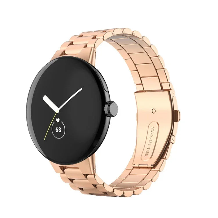 Three Beads Stainless Steel Folding Buckle Integrated Watch Band, For Google Pixel Watch 4 / Watch 3 45mm