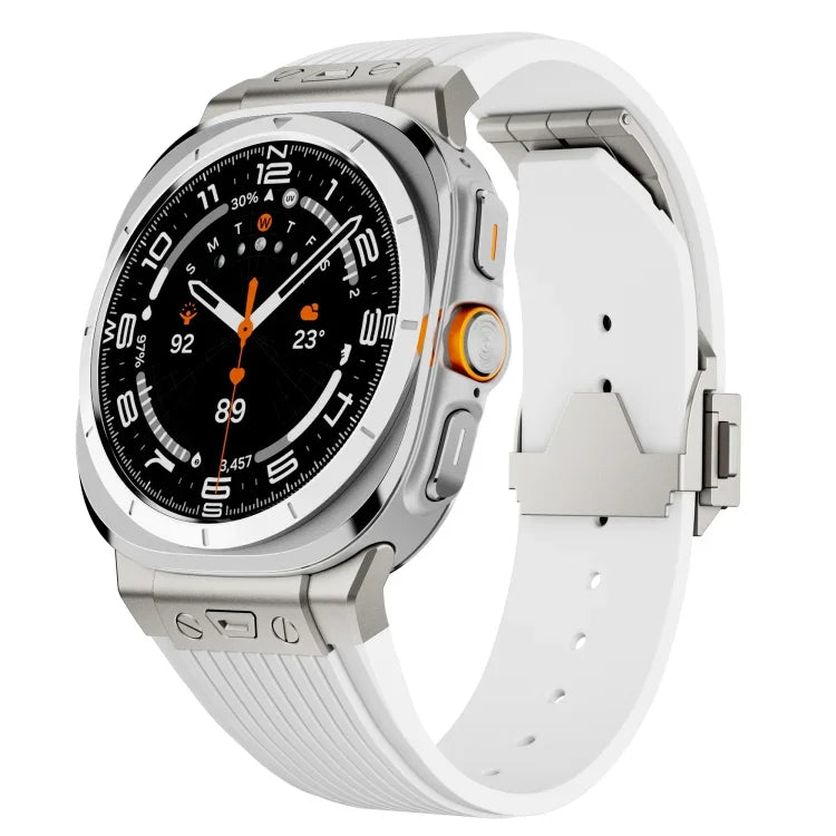 Titanium Connector Silver Buckle Silicone Watch Band, For Samsung Galaxy Watch Ultra 47mm / Ultra 2025