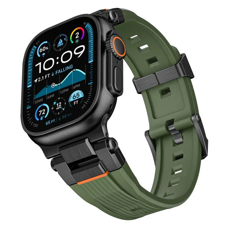 Stainless Steel Connector Vertical Grain TPU Watch Band, For Apple Watch 46mm / 49mm / 45mm / 44mm
