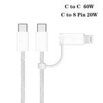PD41 GaN PD 45W + USB Charger with USB-C to USB-C / 8 Pin Data Cable for iPhone, EU Plug, EU Plug