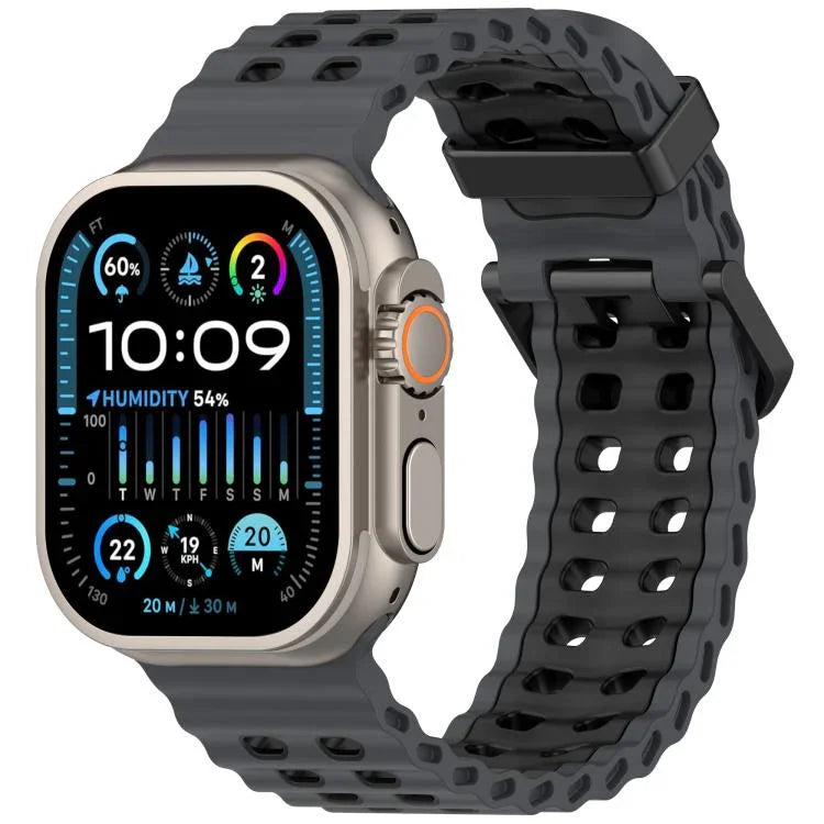 Ocean Double-row Hole Two-color Silicone Watch Band, For Apple Watch 46mm / 49mm / 45mm / 44mm