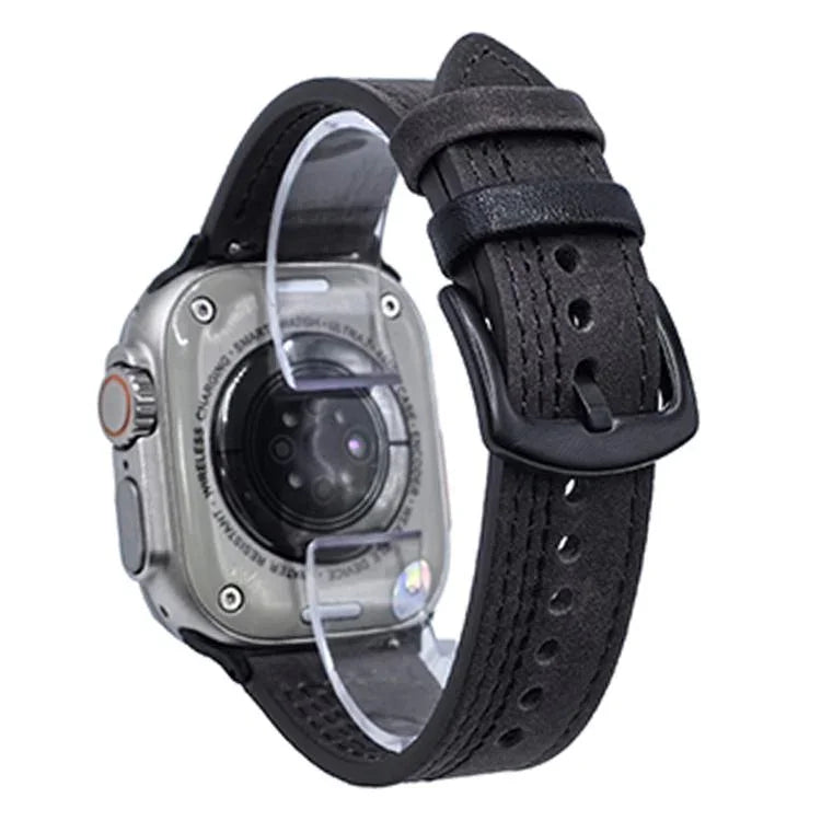 7-Line Tri-Star Buckle Pull Up Leather Watch Band, For Apple Watch 46mm / 49mm / 45mm / 44mm, For Apple Watch 42mm / 41mm / 40mm / 38mm