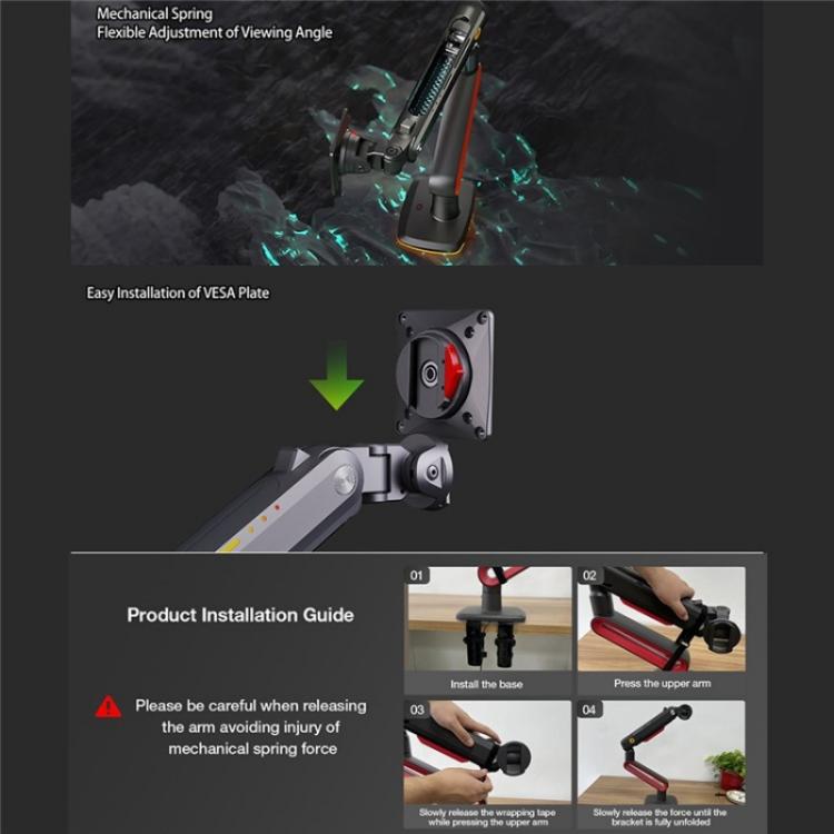 NORTH BAYOU L60 RGB Light Desk Mount Bracket 32-60 Inch Gaming Monitor Arm Stand, L60