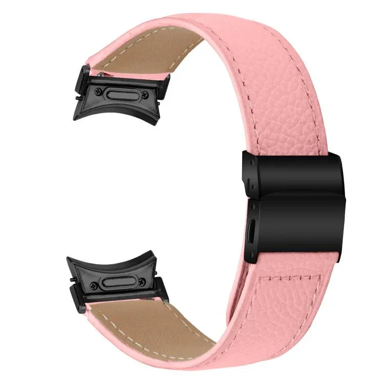 Quick Release Lychee Texture Black Turtle Back Buckle Leather Watch Band, For Samsung Galaxy Watch 7 40 / 44mm