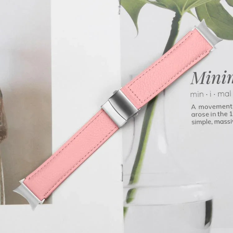 Lychee Texture Silver Turtle Back Buckle Leather Watch Band, For Samsung Galaxy Watch 7 40 / 44mm