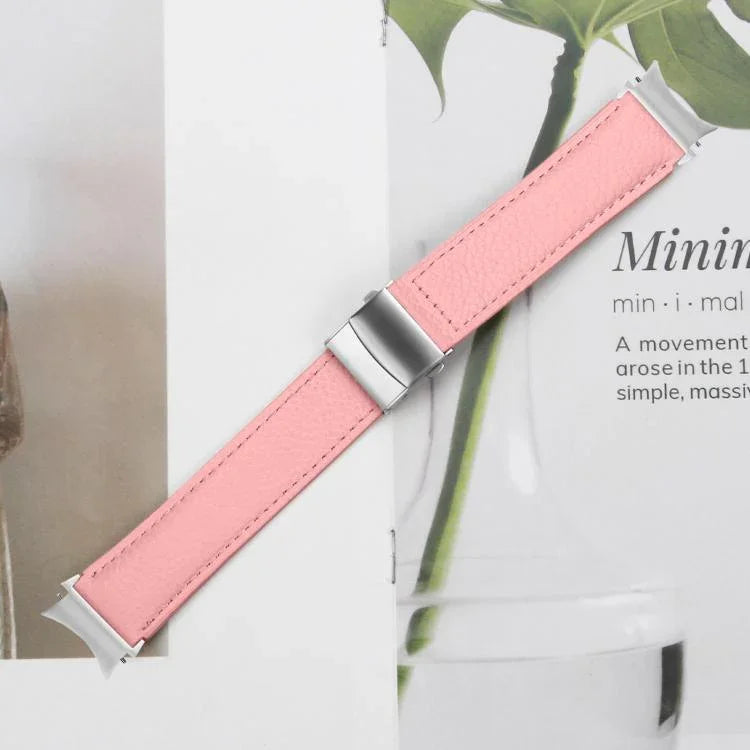 Quick Release Lychee Texture Silver Turtle Back Buckle Leather Watch Band, For Samsung Galaxy Watch 7 40 / 44mm