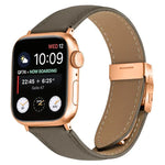 Lychee Texture Rose Gold Turtle Back Buckle Leather Watch Band, For Apple Watch 46mm / 49mm / 45mm / 44mm, For Apple Watch 42mm / 41mm / 40mm / 38mm