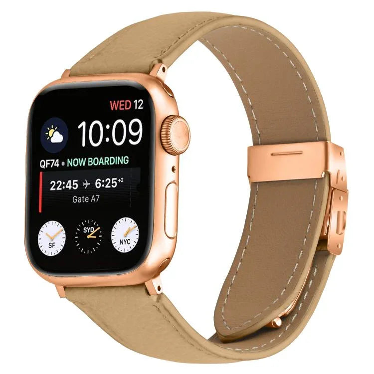 Lychee Texture Rose Gold Turtle Back Buckle Leather Watch Band, For Apple Watch 46mm / 49mm / 45mm / 44mm, For Apple Watch 42mm / 41mm / 40mm / 38mm