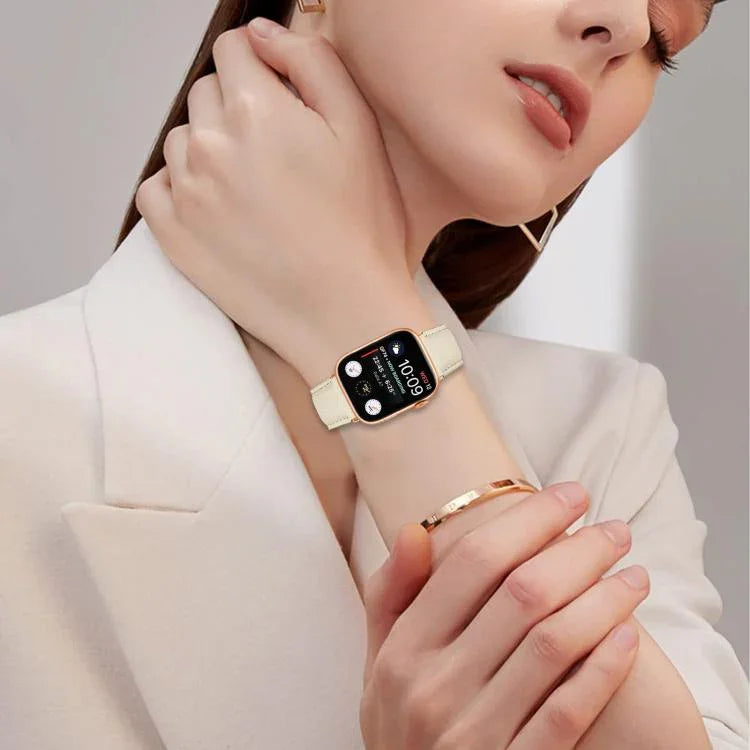 Lychee Texture Rose Gold Turtle Back Buckle Leather Watch Band, For Apple Watch 46mm / 49mm / 45mm / 44mm, For Apple Watch 42mm / 41mm / 40mm / 38mm