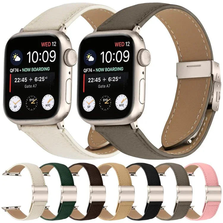 Lychee Texture Starlight Turtle Back Buckle Leather Watch Band, For Apple Watch 46mm / 49mm / 45mm / 44mm, For Apple Watch 42mm / 41mm / 40mm / 38mm