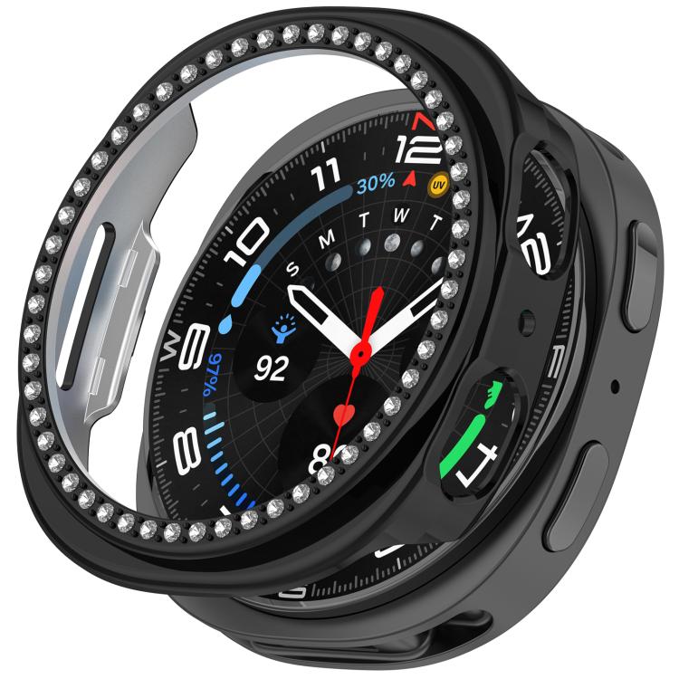 Single Row Diamond Half Coverage Hollow PC Watch Case, For Galaxy Watch 9 / 8 44mm, For Galaxy Watch 9 / 8 40mm