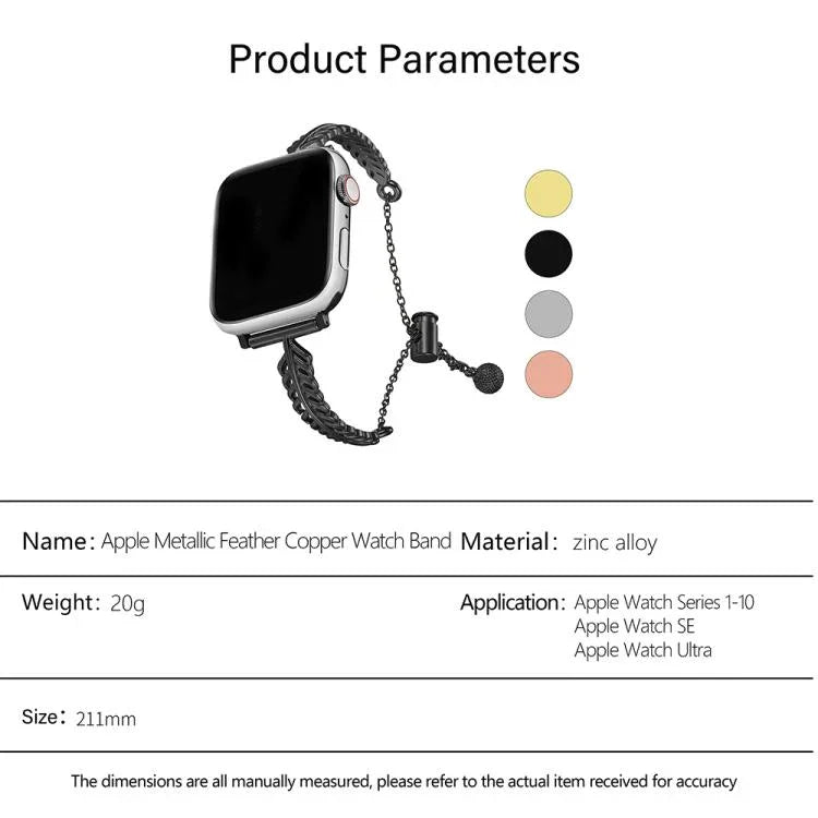 Metal Feather Copper Zinc Alloy Watch Band, For Apple Watch 46mm / 49mm / 45mm / 44mm, For Apple Watch 42mm / 41mm / 40mm / 38mm