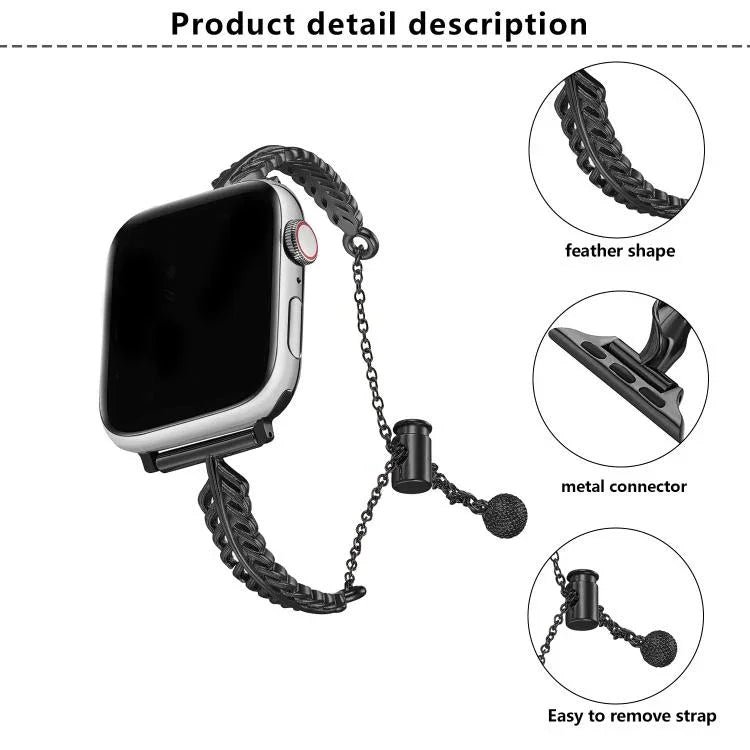 Metal Feather Copper Zinc Alloy Watch Band, For Apple Watch 46mm / 49mm / 45mm / 44mm, For Apple Watch 42mm / 41mm / 40mm / 38mm