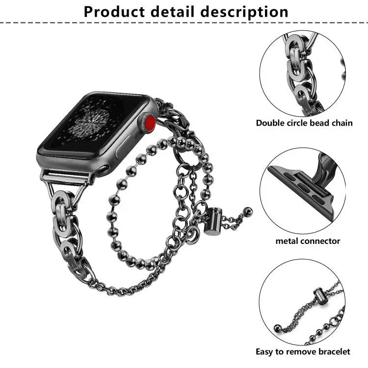 Double Circle Beaded Chain Zinc Alloy Watch Band, For Apple Watch 46mm / 49mm / 45mm / 44mm, For Apple Watch 42mm / 41mm / 40mm / 38mm