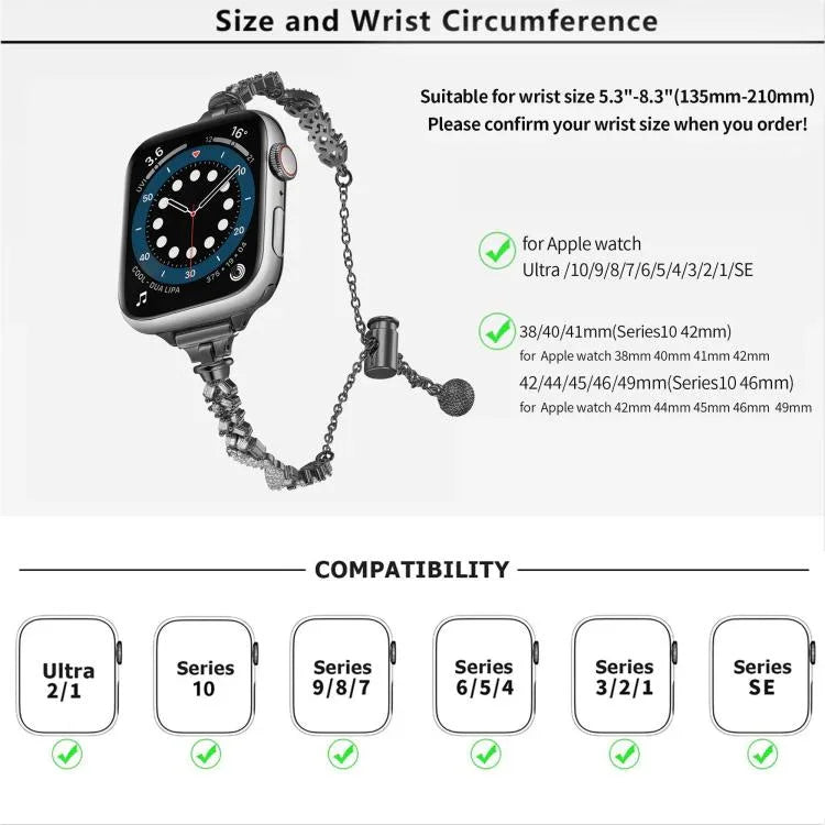 Wings Crushed Diamonds Zinc Alloy Watch Band, For Apple Watch 46mm / 49mm / 45mm / 44mm, For Apple Watch 42mm / 41mm / 40mm / 38mm