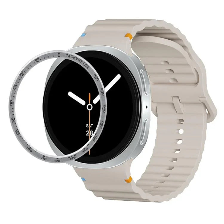 Speed Bezel and Wavy Grain Stitched Color Buckle Silicone Watch Band, For Samsung Galaxy Watch8 44mm, For Samsung Galaxy Watch8 40mm