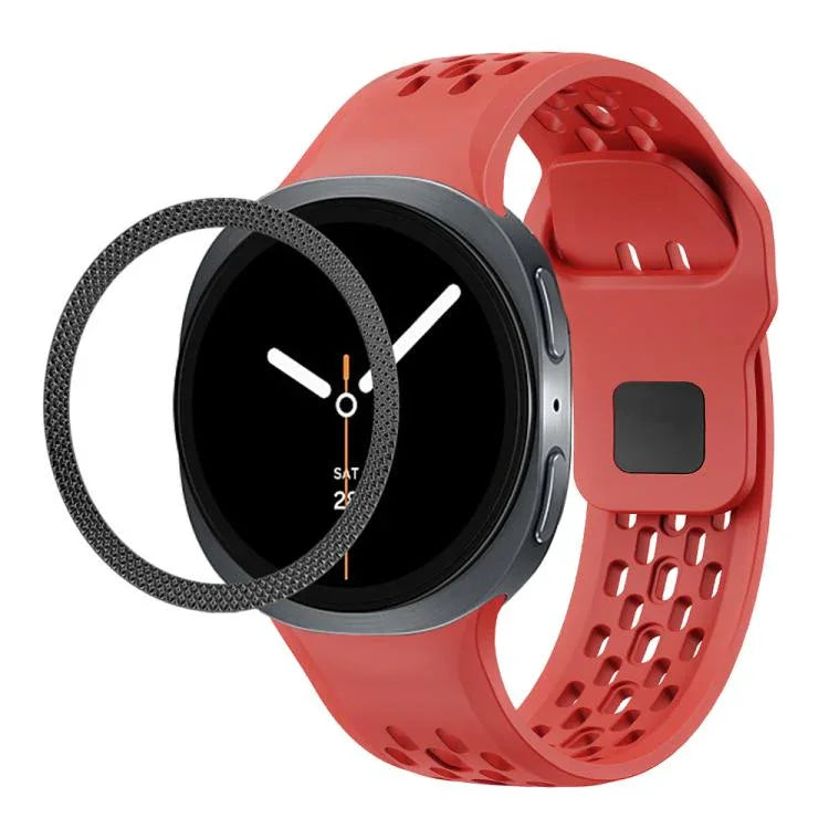 Rhombic Texture Bezel and Black Reverse Buckle Silicone Watch Band, For Samsung Galaxy Watch8 44mm, For Samsung Galaxy Watch8 40mm