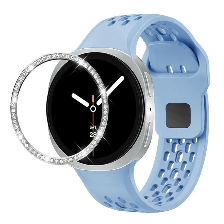 Diamond Bezel and Black Reverse Buckle Silicone Watch Band, For Samsung Galaxy Watch8 44mm, For Samsung Galaxy Watch8 40mm